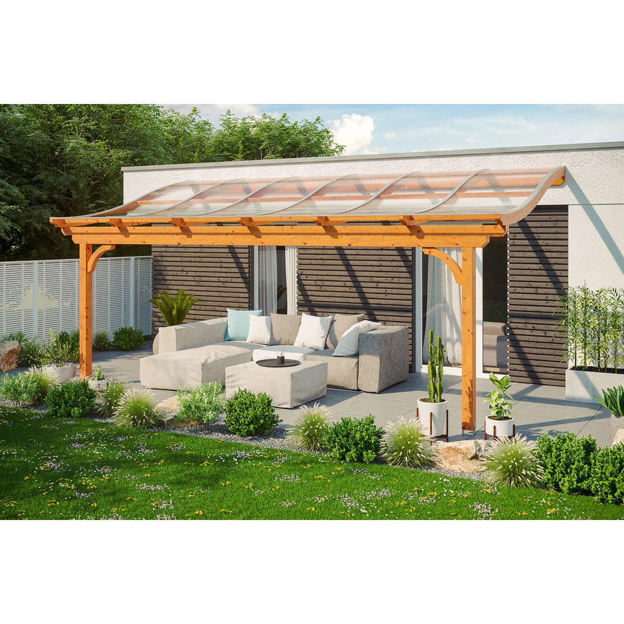 Skan Holz Terrassenüberdachung Verona aus Leimholz Eiche hell mit Polycarbonat-Dach B/B: 648 x 339 cm - Bild 2