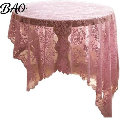 Baozhaocai Runde Spitzen-Tischdecke mit floralem Design in Rosa, Retro-Stil, Faltenfest und Fleckenabweisend - Bild 1