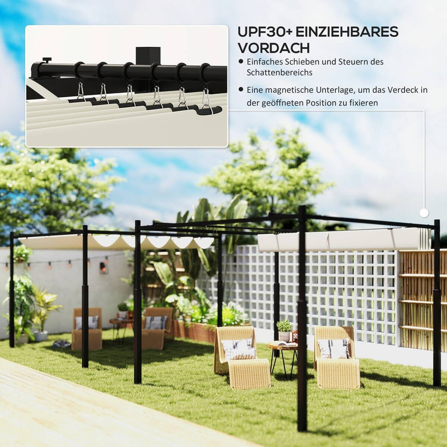 Outsunny Pergola Garten Pavillon aus Metall in Cremeweiß mit verstellbarem Dach und UV-Schutz, B/H/L: 298 x 230 x 298 cm - Bild 4