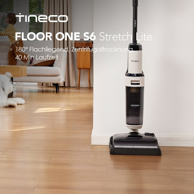 Tineco Floor ONE S6 Stretch Lite Nass Trockensauger in Weiß mit 180 Grad Lay-Flat Funktion, beidseitiger Kantenreinigung und idealer Eignung für Tierhaare sowie niedrige Möbel, 40 Minuten Laufzeit - Bild 1