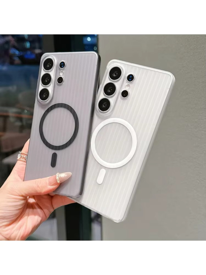 Stoßfeste PC-Hülle mit 3D-Streifen-Design für Samsung Galaxy S26 Ultra und S25 Plus, MagSafe-kompatibel, Schwarz - Bild 4