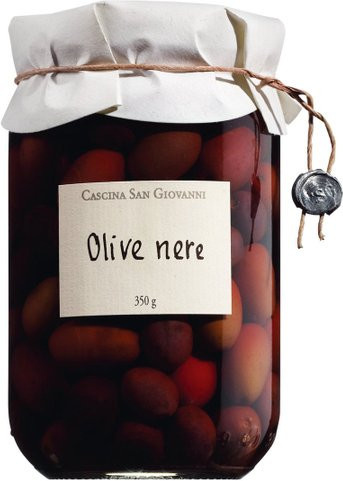 Cascina San Giovanni Schwarze Oliven in Salzlake 350 g - Bild 1