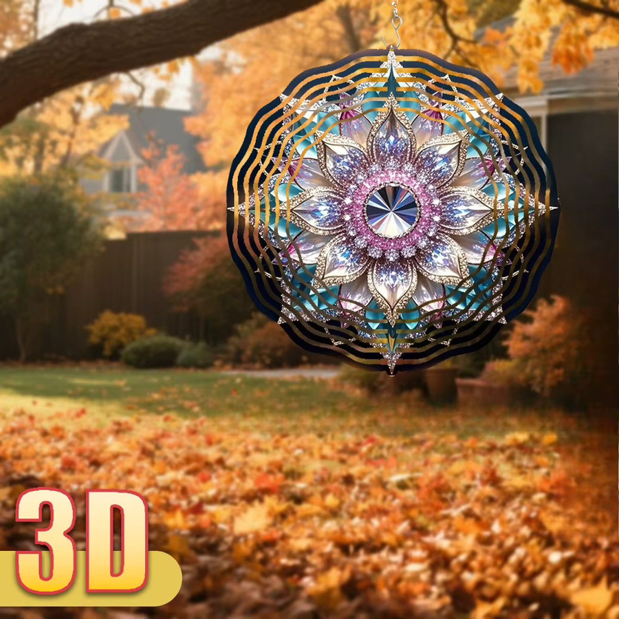 CIFBUY Rundes 3D Hängeschild mit Blumen- und Mandala-Design, Doppelseitige Gartendekoration in Multicolour, Durchmesser: 25,4 cm - Bild 2