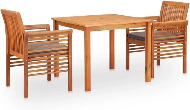 vidaXL 3-teilige Garten-Essgruppe aus Massivholz Akazie in Braun und Grau mit Auflagen - Bild 1