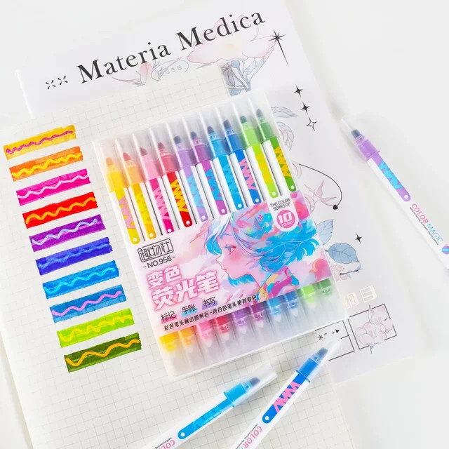 10-teiliges Set magische Farbwechsel-Textmarker in Multicolour für Schule, Tagebuch und DIY-Projekte - Bild 1
