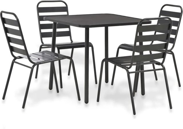 vidaXL 5-teilige Garten-Essgruppe aus Stahl in Dunkelgrau mit Latten-Design für Terrasse und Garten - Bild 1