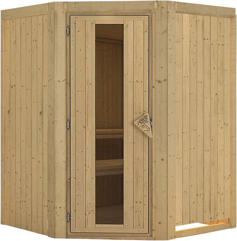 Karibu Sauna Tartu für 3 Personen aus Fichte in Beige und Braun ohne Ofen B: 198,0 cm, T: 151,0 cm, H: 151,0 cm - Bild 1