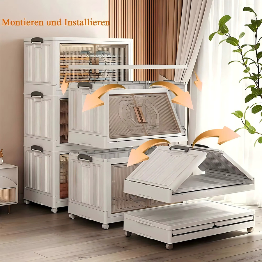 SAEIV Faltbarer Aufbewahrungsschrank aus Kunststoff, transparenter mobiler Kleiderschrank in Weiß mit Regalböden - Bild 4