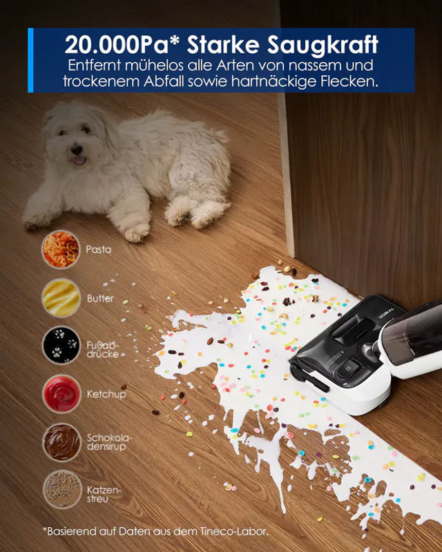 Tineco FLOOR ONE Switch S6 Stretch Breeze 2-in-1 Nass-Trockensauger in Weiß mit 60 Min. Laufzeit, 180° Lay-Flat Funktion, Selbstreinigung und Anti-Wickel-Design für Tierhaare und Polster - Bild 3