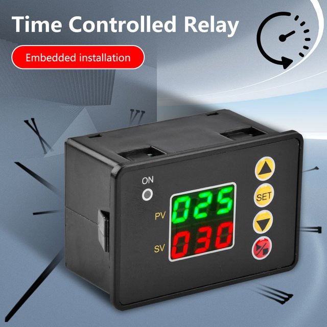 Voktta Digitales Zeitverzögerungsrelais T2310 Open-Timer-Steuermodul in Schwarz für 12V 24V DC und 110V 220V AC mit einstellbarer Zeit von 0-999s/min/h - Bild 1