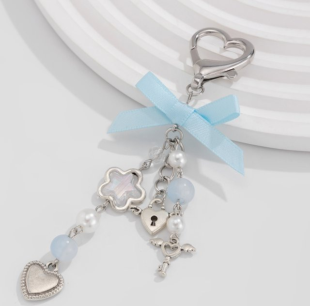 Sharelucky Schlüsselanhänger, Schleife-Stern-Charm, Imitationsperle, Damen - Bild 1