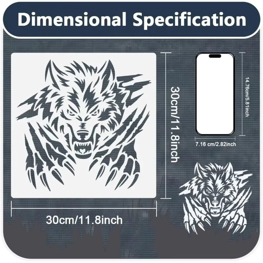 Wiederverwendbare Wolfskopf Schablone aus Kunststoff für Holzverbrennung und Craft Art, B/B/B: 30,0 x 30,0 x 30,0 cm - Bild 2