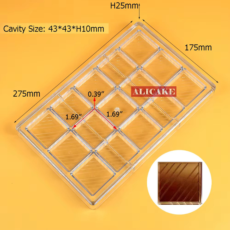 ALICAKE Schokoladenform aus Polycarbonat, quadratisch, transparent, B/T/H: 17,5 x 15,0 x 2,5 cm - Bild 4