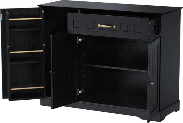 okwish Sideboard modern in Schwarz mit 3 Türen und Schublade, B/H/T: 107 x 83 x 40 cm - Bild 1