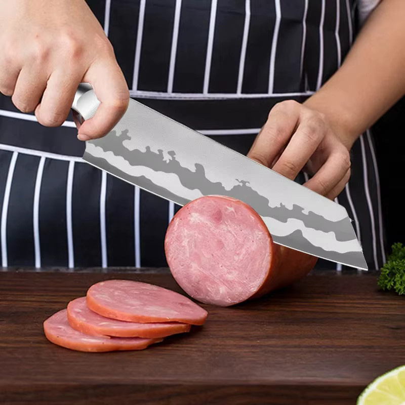 GuanQi Fleischbeil aus Edelstahl mit Holzgriff, gehämmerte Chef-Metzger-Messer in Silber - Bild 4