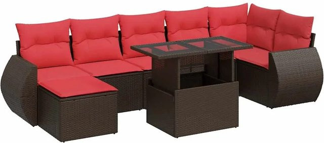 vidaXL 8-teilige Garten-Sofagarnitur aus braunem Poly-Rattan und Akazie mit Kissen - Bild 1