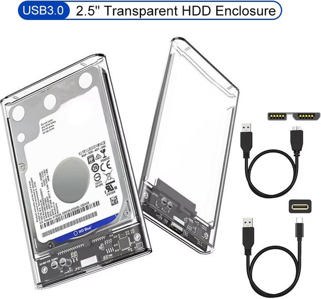 Mrgabwte externes 2,5-Zoll-Festplattengehäuse USB 3.0 zu SATA mit USB-C Anschluss, transparentes Gehäuse für SATA-HDD und SSD, unterstützt UASP - Bild 1