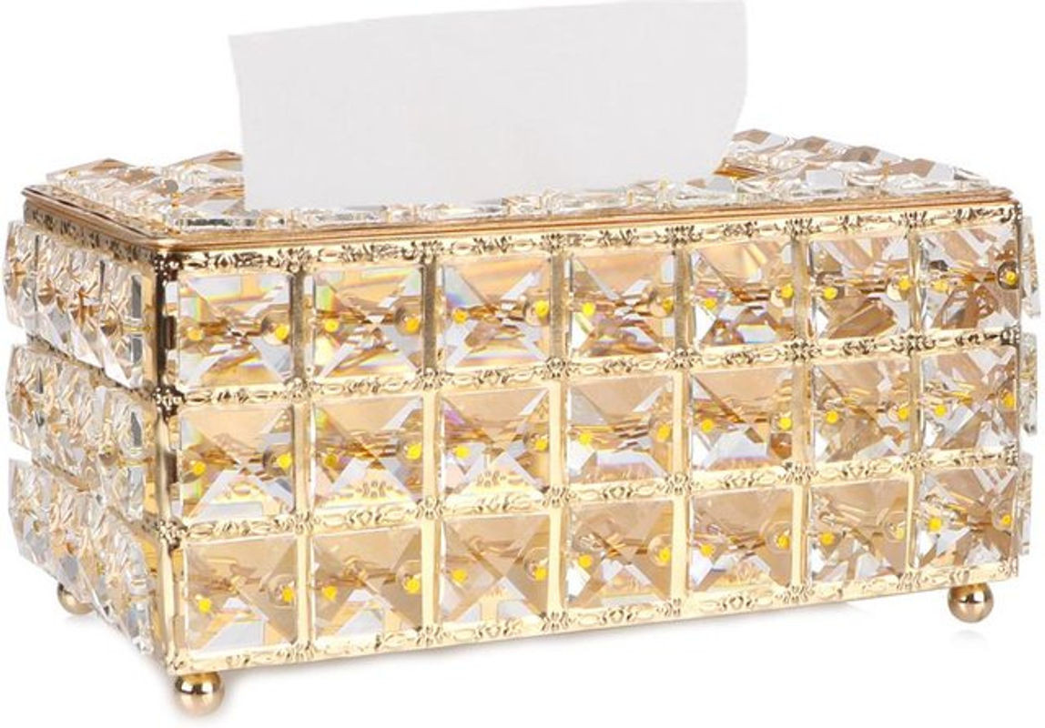 SEEQS Serviettenspender Kristall-Design in Gold und Glas, quadratischer Tissuebox-Kubus für Hotel, Café und Büro - Bild 1