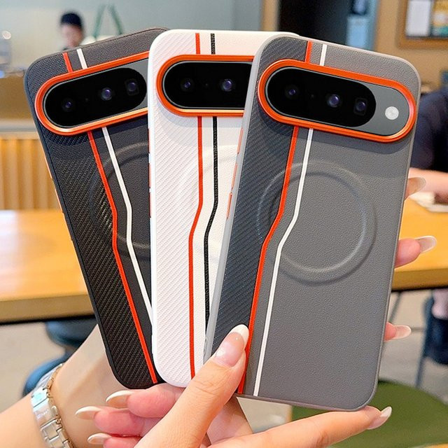 Magnetische matte Lederhülle für Google Pixel 10 Pro XL und Pixel 10 Pro in Grau mit Linsenschutz und kabelloser Ladefunktion - Bild 1