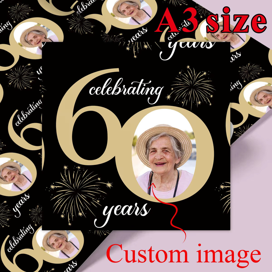 Personalisiertes Foto-Geschenkpapier für Geburtstage, 3 Blatt, Schwarz, für deine Partydekoration und DIY-Geschenkverpackung - Bild 6