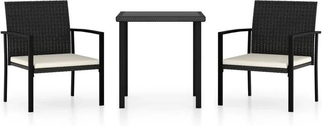 vidaXL 3-tlg Garten-Essgruppe aus Poly Rattan in Schwarz mit Glastisch und wetterfesten Kissen - Bild 1