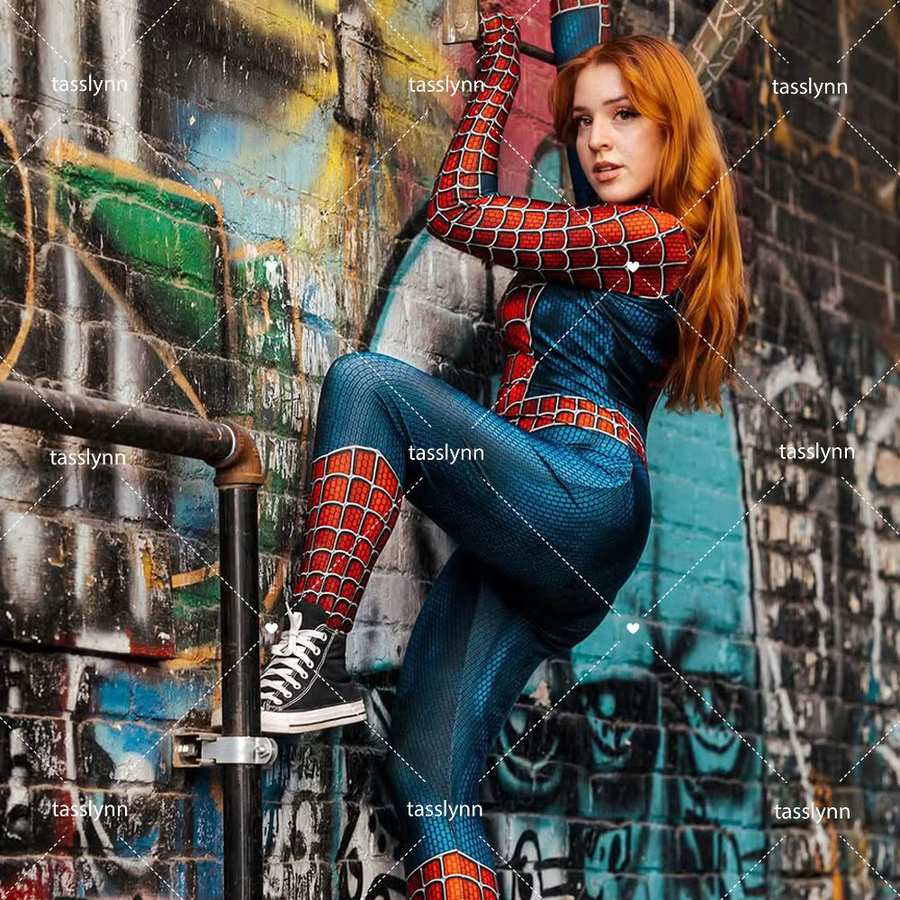 Marvel Spider Girl Cosplay Kostüm, Zentai Anzug, Rot, Bunt / Mehrfarbig - Bild 3