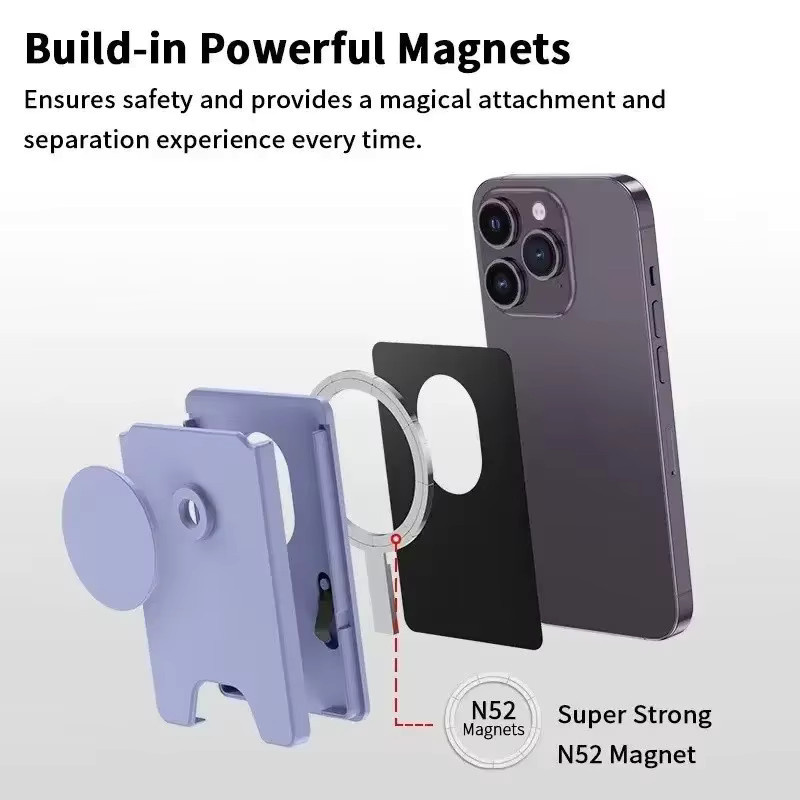 Magnetische Kartenhalterung mit ausziehbarem Ständer und Grip Tok für MagSafe Wallets, kompatibel mit iPhone und Samsung, MagSafe Pocket Socket Fingerring - Bild 3