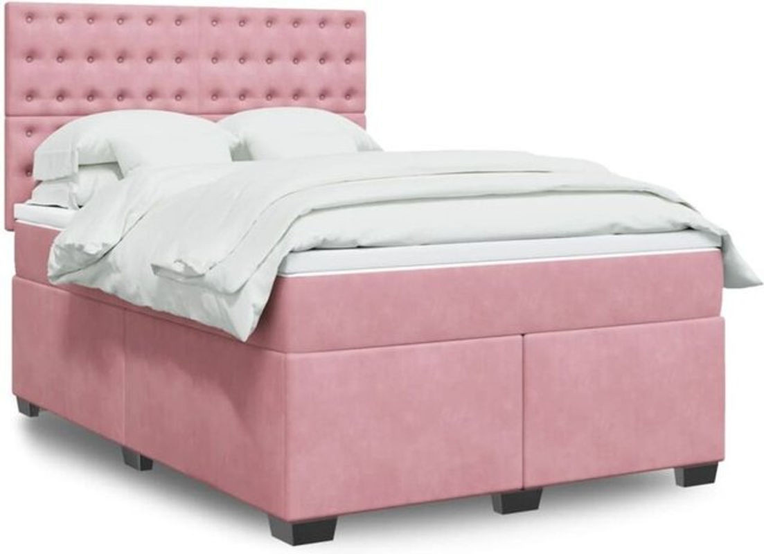 Vidaxl Boxspringbett mit Matratze in Rosa und Weiß aus Samt, B/T/H: 160 x 200 x 140,5 cm - Bild 1