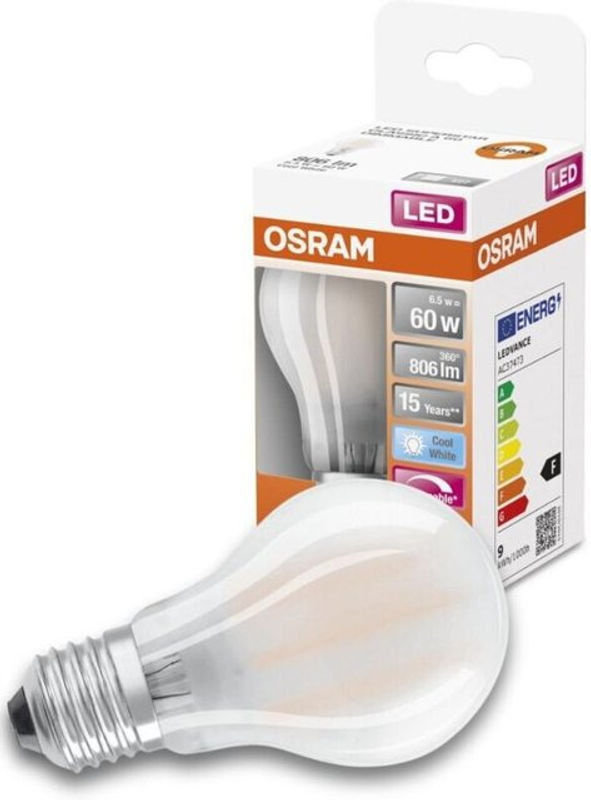 Osram LED Leuchtmittel E27 Filament Glaskolben dimmbar Kaltweiß 7W 806lm Höhe: 10,6 cm, Durchmesser: 6,0 cm - Bild 2