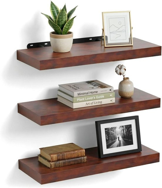 Relaxdays Wandregal im Industrial Design aus MDF und Eisen, 3er Set, braun, B: 50 cm, T: 23 cm, H: 4 cm - Bild 1