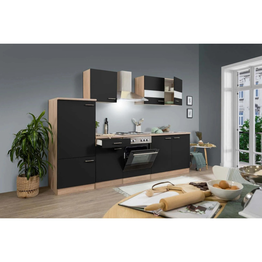 Respekta Küchenzeile Schwarz-Eiche Sägerau mit Glastüren und Soft-Close-Funktion, Breite: 270 cm - Bild 2