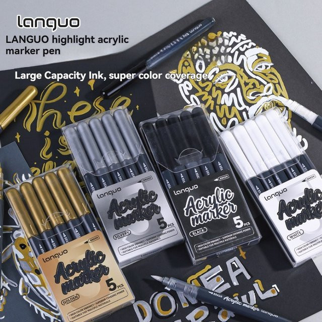 LANGUO Flüssig-Acrylmarker mit Hochglanz in Gold, Silber, Weiß und Schwarz für Kunst und Schule - Bild 1