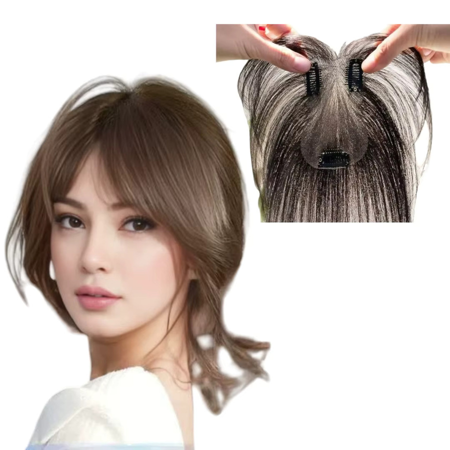 Satifresion Echthaar-Topper mit Pony, Damen, Spitzenbasis, Clips - Bild 7