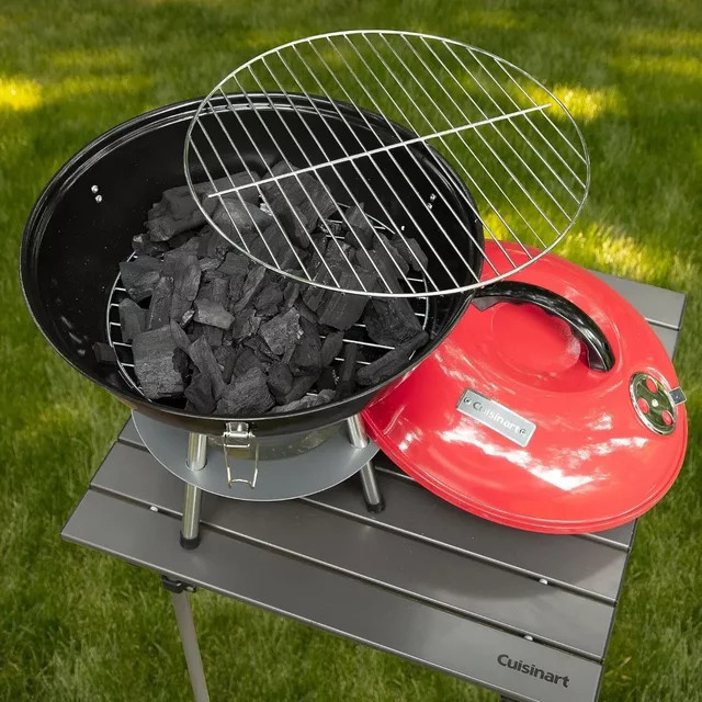 Tragbarer Holzkohle-Kesselgrill in Chrom für Camping und Terrasse - Bild 1