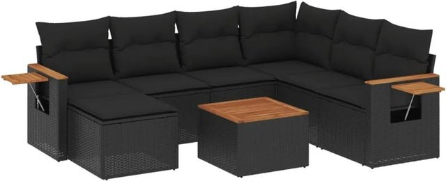 vidaXL 8-teilige Garten-Sofagarnitur aus Poly-Rattan und Akazienholz in Schwarz mit Kissen - Bild 1