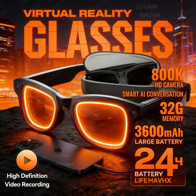 GUHUAVMI Ultra AI Smart Glasses mit 1200P Kamera, ChatGPT Sprachassistent, Echtzeitübersetzung und 32 GB Speicher, Bluetooth Musik Sonnenbrille in Schwarz oder Blau - Bild 1