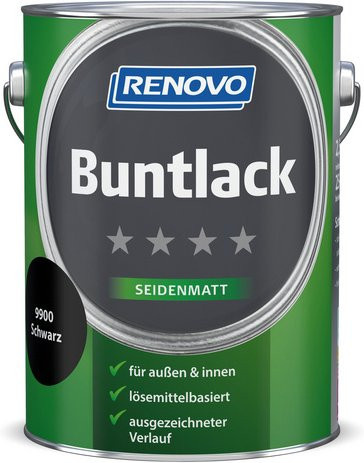 RENOVO Buntlack für Holz in Schwarz, satin-matt, lösungsmittelbasiert, wetterfest und lebensmittelecht - Bild 1
