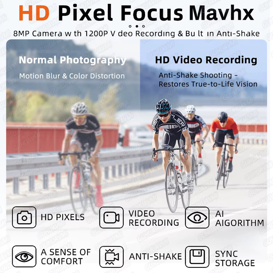 GUHUAVMI KI-Smart-Brille mit 4K-Kamera, polarisierte Sport-Sonnenbrille mit EIS-Stabilisierung und Dual-Mikrofon in Schwarz - Bild 5