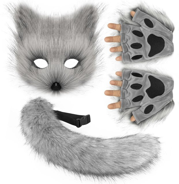 YIRAN Fuchsmaske mit Fuchs Schwanz und Pfoten Handschuhe Set, Erwachsene, Kostüm - Bild 1