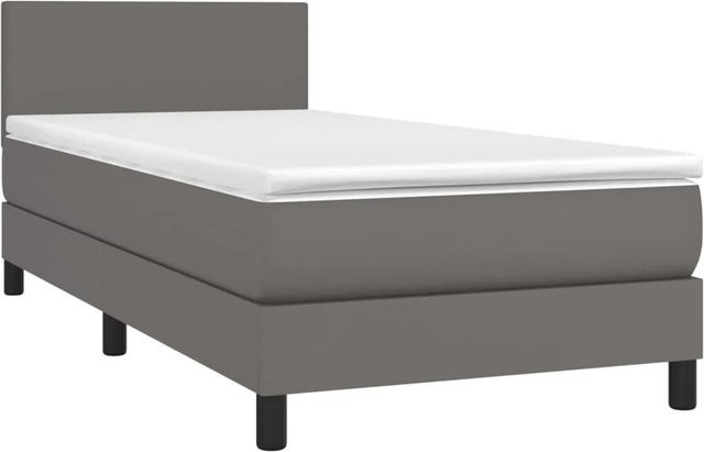 vidaXL Boxspringbett mit Matratze in Grau, Hybridbett mit LED-Unterbettbeleuchtung und USB-Anschluss, Kunstleder und Stoff, B/T/H: 80 x 200 x 78 cm - Bild 1