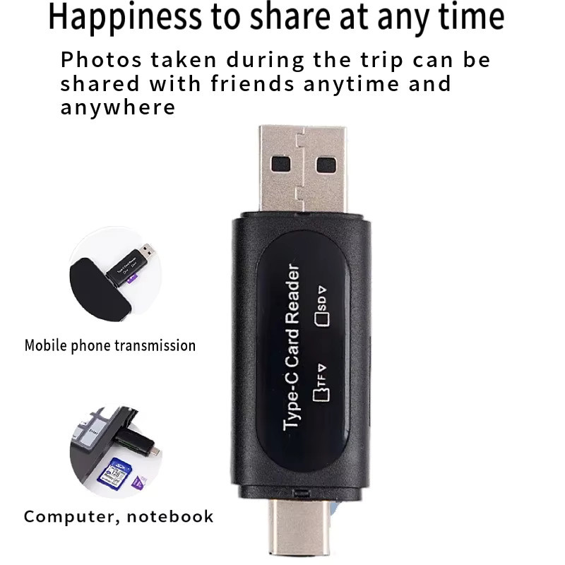 Tutew 4-in-1 USB-C Kartenleser für Mini SD und TF Karten, schwarzer externer Speicher mit USB 2.0 Anschluss - Bild 4