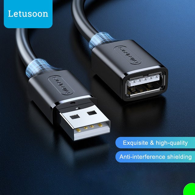 DAOGU USB 2.0 Verlängerungskabel Datenkabel Stecker auf Buchse Schwarz - Bild 1