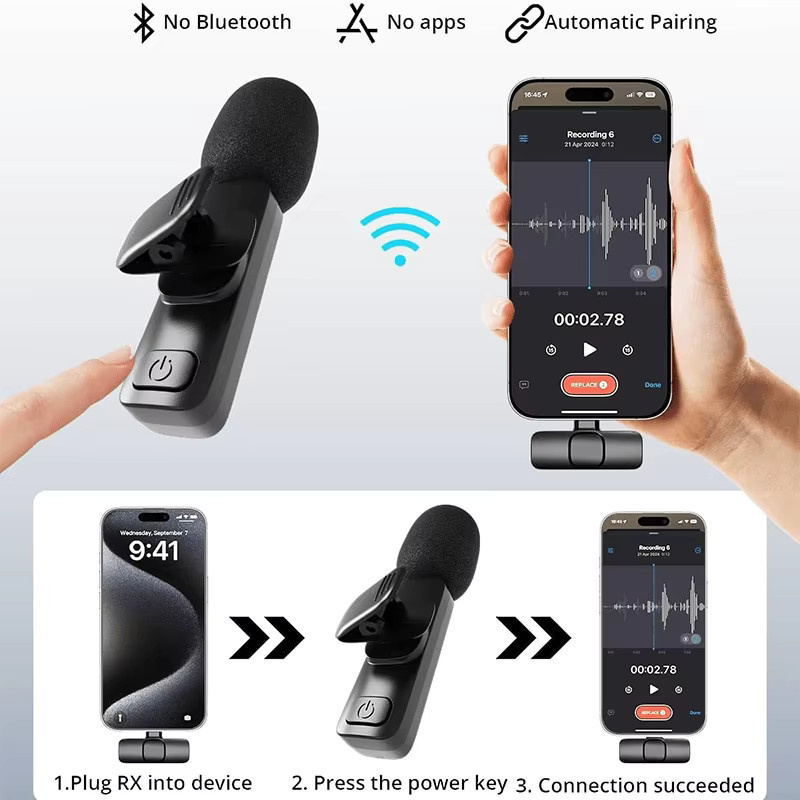 Basix Kabelloses Lavalier-Ansteckmikrofon für iPhone und iPad in Schwarz mit Geräuschunterdrückung und Bluetooth-Funktion - Bild 4