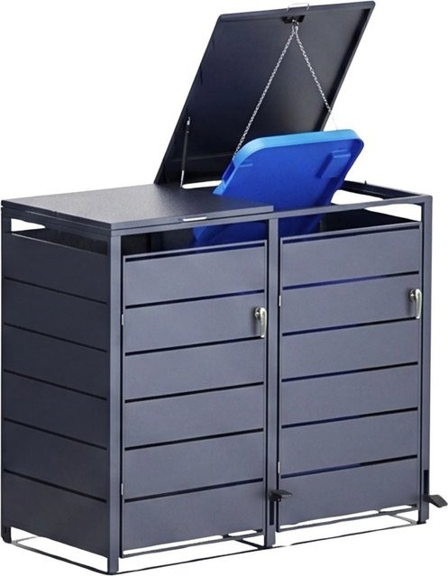 osoltus PedBox Mülltonnenbox mit Pedal für 2 Mülltonnen, Anthrazit, Aluminium und verzinkter Stahl, B/T/H: 116 x 80 x 145 cm - Bild 1