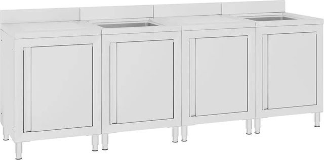 DELUKE Gastro-Spülschrank MEDO aus Edelstahl mit 2 Becken und 2 Abtropfflächen, Farbe: Silber, B/T/H: 240 x 60 x 96 cm - Bild 1