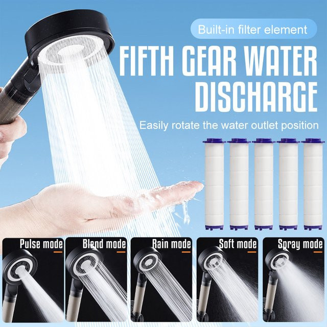 IOUHAPPY Duschkopf-Set in Matt Schwarz mit Filter und 5 einstellbaren Modi für hohen Wasserdruck und Regenspray - Bild 1