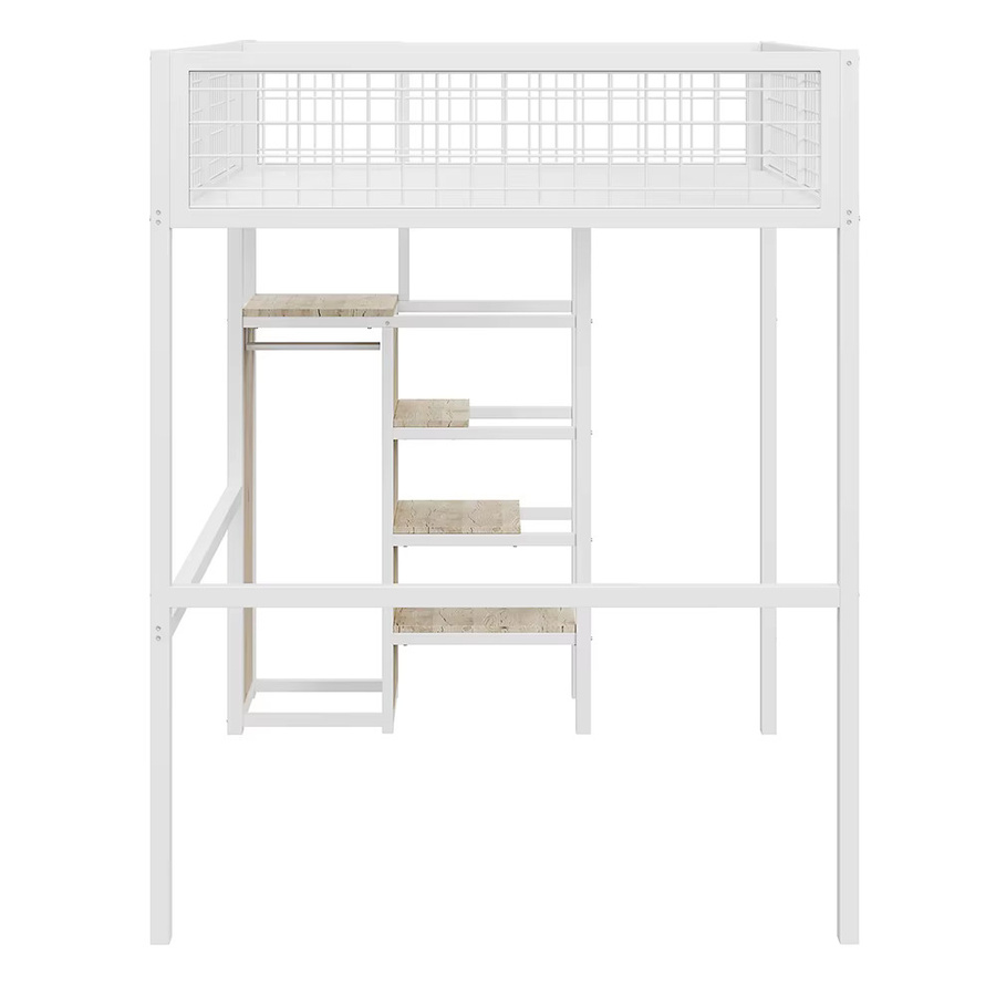 KOMHTOM Hochbett aus Metall mit Treppe, Aufbewahrungsregal und Kleiderschrank, B/T: 140 x 200 cm - Bild 2