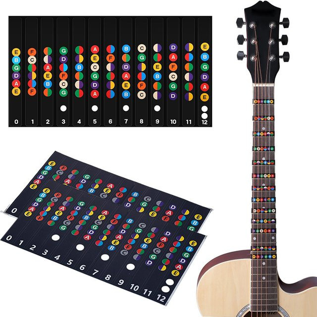 ZYF Gitarrenwaage-Aufkleber mit codierten Noten für das Griffbrett, bunte Etiketten zur visuellen Anleitung für Anfänger und Selbststudium - Bild 1