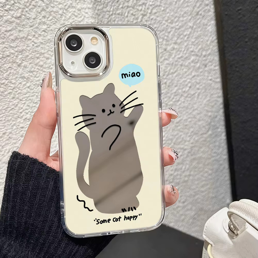 Handyhülle mit Make-up-Spiegel und Katzen-Design für iPhone 11 bis iPhone 17 Pro Max - Bild 2