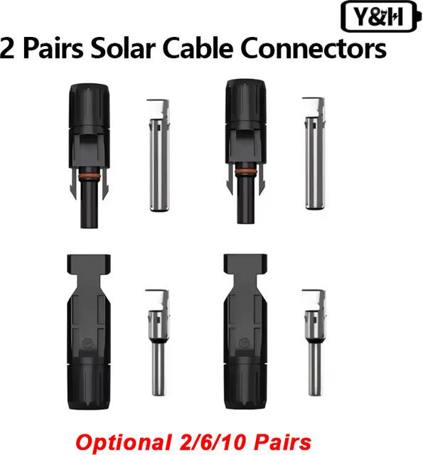 Y&H Wasserdichte Stecker und Buchsen für PV-Kabel in Schwarz für Solarwechselrichter, Solarmodule und PV-Systeme - Bild 1